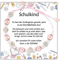 POWWA Geschenk Einschulung Mädchen, Schultüte Mädchen Inhalt 2022 Schulkind Armband，Geschenk für Erstklässler Abschiedsgeschenke Rosa Perlen Herz Charme Armband Geschenke für MädchenP-BTS-bracelet