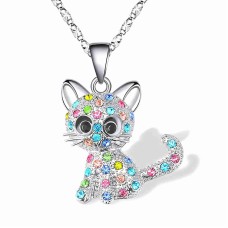 POWWA Katzen Kette für Mädchen Tochter Schmuck für Frauen Mädchen Kinder, Katzenliebhaber Geschenke Tochter liebte Halskette 18 + 2,3 Zoll Kette-P-Cat Necklace