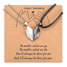 POWWA Couples Necklace for Him Her Matching Necklaces Relationship Gifts Love Heart Pendant Jewellery Gifts for Him Her Women Men Lover Girlfriend Boyfriend-P-Manget-N-black&silver