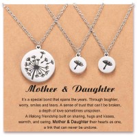 POWWA Mother Daughter Necklace Set for 3 Dandelion Matching Pendant Necklaces for Mum and 2 Daughter Jewellery Gift for Mummy and Me-P-N007-3