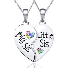 POWWA Sister Necklace for 2 Big Sis Little Sis Heart Pendant Necklace Set for Girls Women Matching Jewellery for BFF Friends-P-Sister N