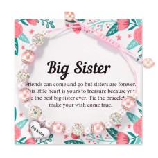 POWWA Big Sister Bracelet for Girls，Big Sister Gifts from Sister Pink Pearl Heart Charm Bracelets Birthday Jewelry Gifts for Big Sister from Mum Dad-P-W001