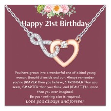 POWWA 21st Birthday Gifts for Her Keepsake 21 Years Old Birthday Gifts for Her Infinity Heart Pendant Necklace Birthday Presents for Her Daughter Women-P-W006